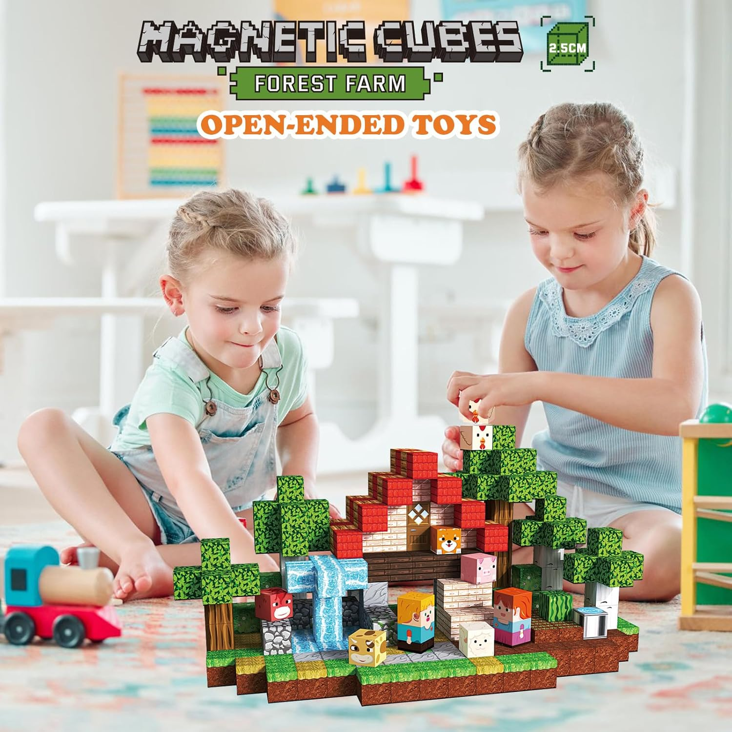 Magnetic Blocks 100 PCS Build Mine Forest Farm Set, Magnetic Tiles Building Blocks Toddler Toys STEM Sensory Outdoor Toys for 3+ Year Old Boys & Girls, Creative Kids Games Kids Toys image number 3