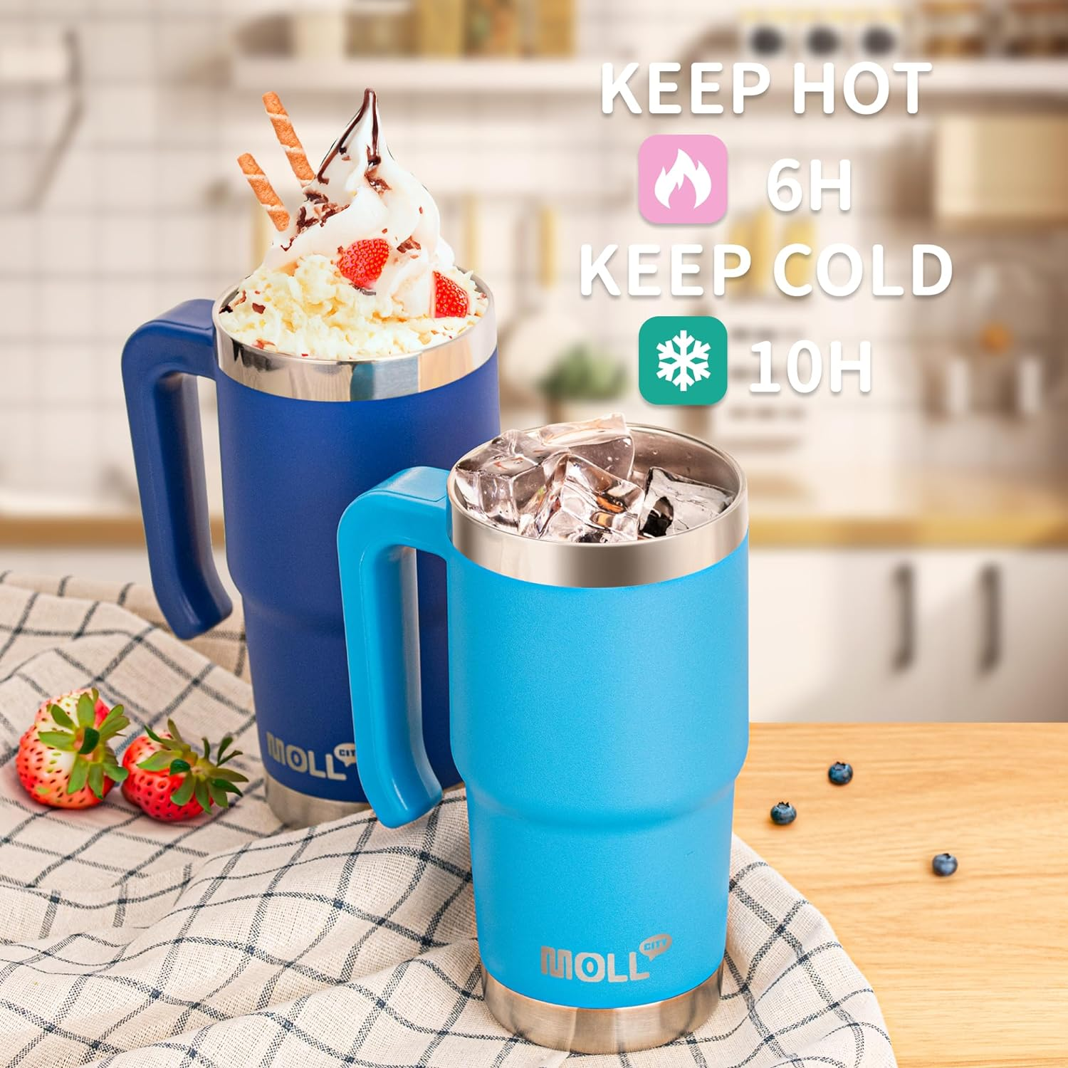 Mollcity 16 Oz Tumbler with Straw Stainless Steel Double Wall Vacuum Insulated Coffee Cup with Lid and Handle-Reusable Travel Mug for Women, Girls(Sky Blue) image number 4