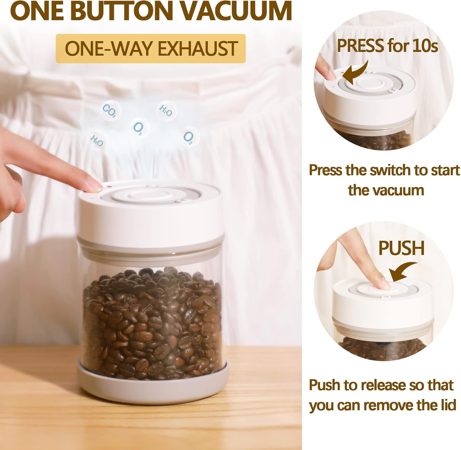 Minidiva Smart Vacuum Container, Automatic Electric Airtight Glass Jar for Food Coffee Storage Meal Prep (600Ml) image number 6