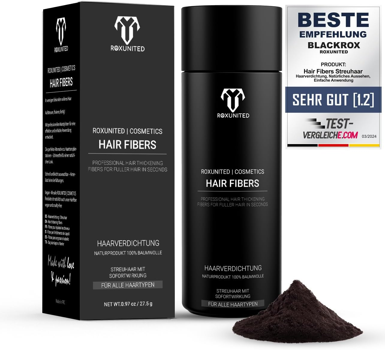 ROXUNITED Cosmetics Scatter Hair Powder Hair Thickening Hair Filler Men & Women Volume Attachment Pump Spray Attachment (27.5 G Dark Brown)