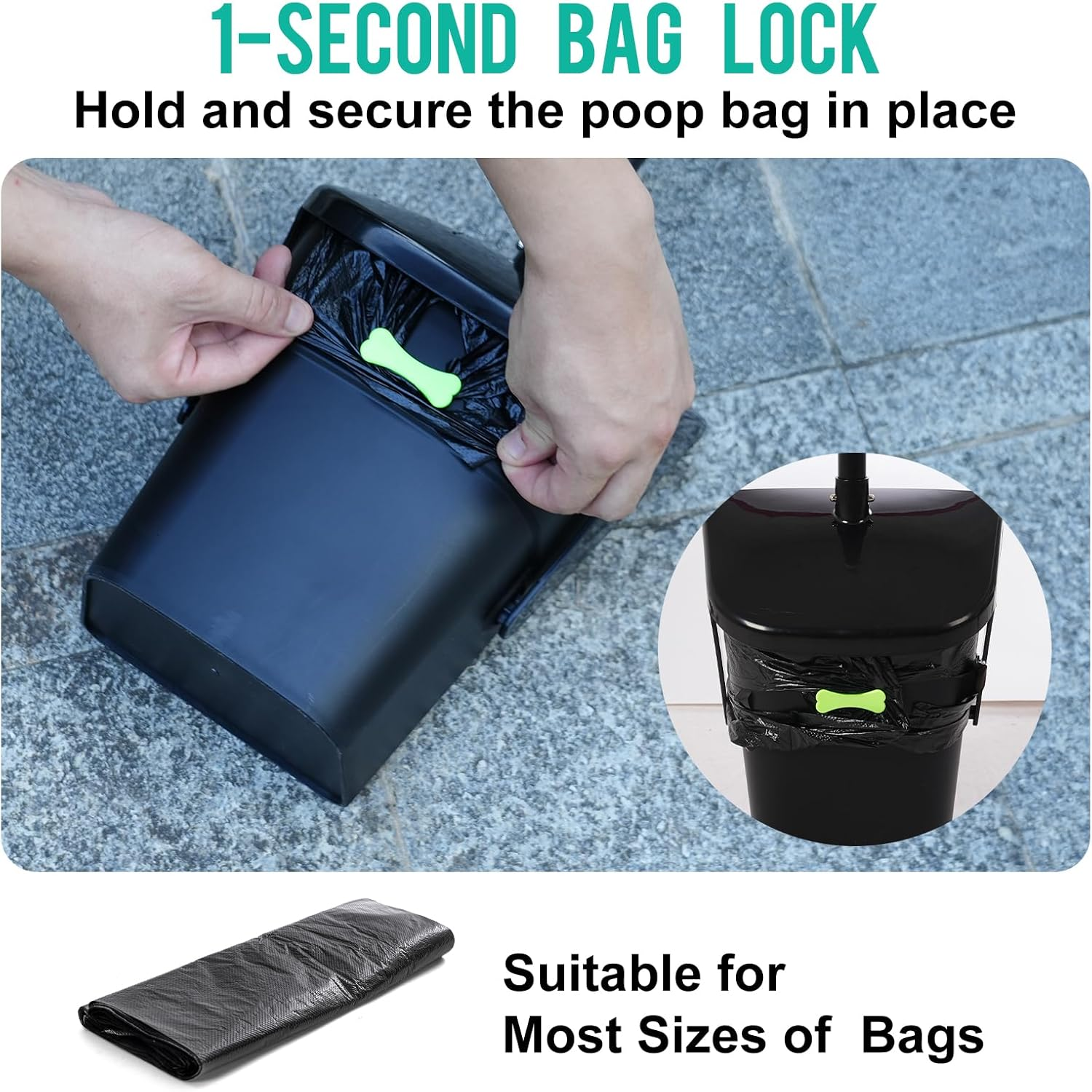 Long Handle Pooper Scooper with Swivel Bin & Rake - 97Cm Adjustable Dog Waste Poop Scoop - Includes 20 Bags - No Bend Design for Grass, Gravel & Yard - Heavy Duty & Rustproof image number 1