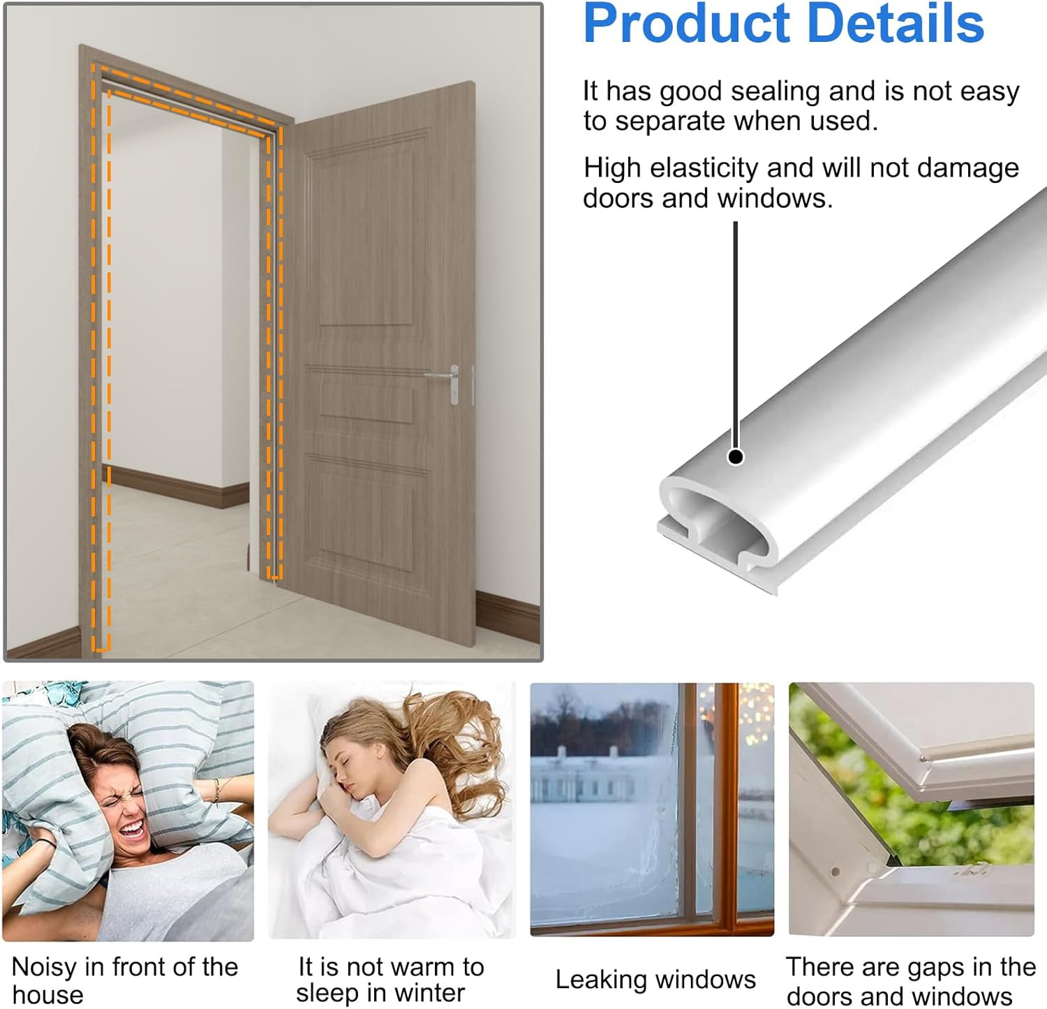 6M White D-Shape Rubber Door Sealing Strip, Self-Adhesive Soundproof Door Seal, Insulation Draught Excluder Tape for Doors Windows, Door Weather Stripping Replacement for 2.5-6Mm Gap image number 7