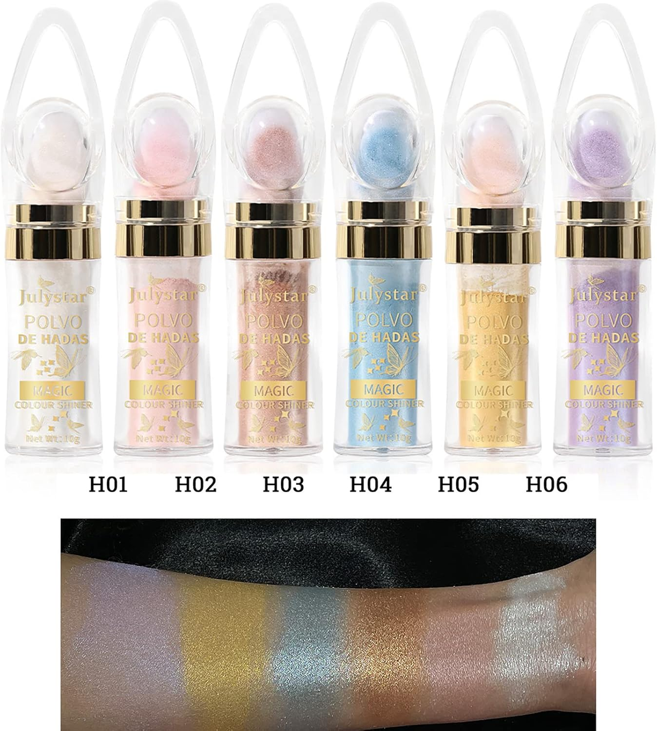 Joyeee Body Glitter, 6Colors Face Glitter Powder, Shimmer High Gloss Powder Brighten Dimension Skin, Nude Shiny Blush Nose Shadow for Body Face Hair Eye, Travel Size Sparkle Glow Cosmetic Gift Kit image number 4