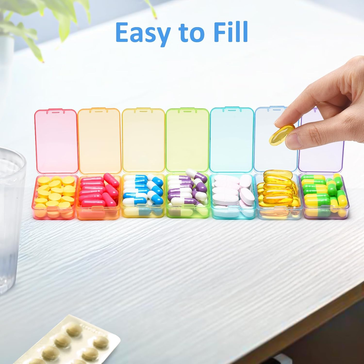 Fullicon Small Pill Case for Purse, Travel Medicine Pill Organizer, Weekly 7 Day Daily Pill Box, Pocket Pharmacy Pill Container Dispenser Holder with Labels (Black Rainbow) image number 1