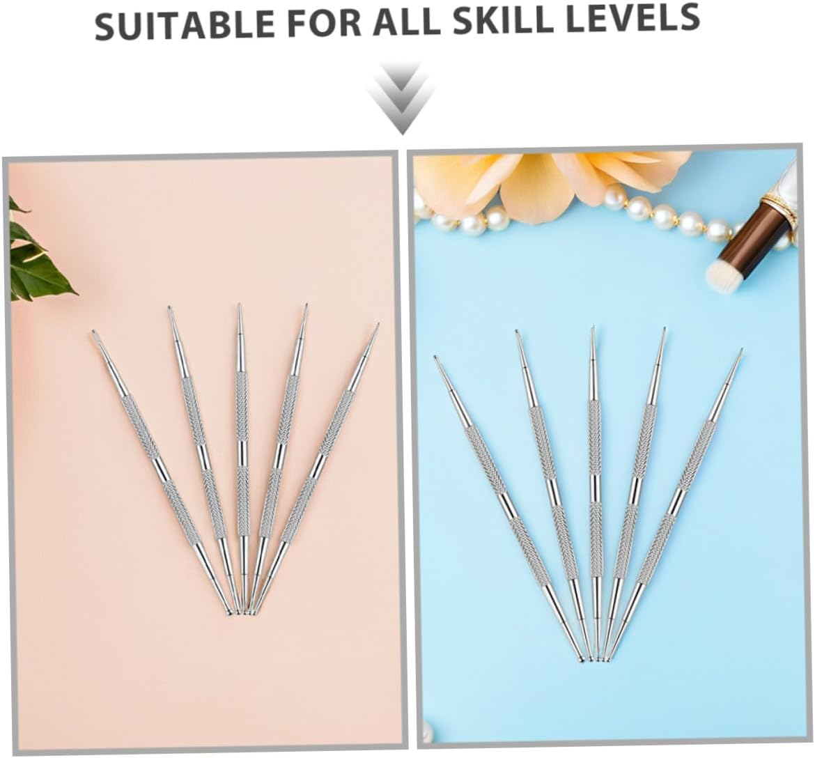 Garneck 5PCS Dual Ended Nail Dotting Pen Set Stainless Nail Design Dot Tool for Rhinestones Picker Manicure Art Painting DIY Salon Use image number 5