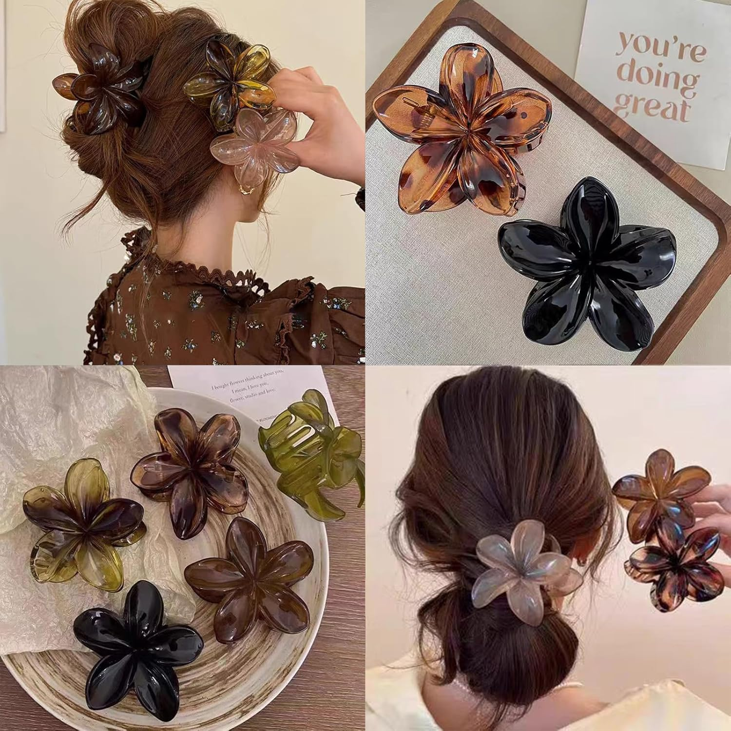 Hawaiian Flower Hair Claw Clamp Strong Hold for Thin Thick Curly Hair Women image number 4