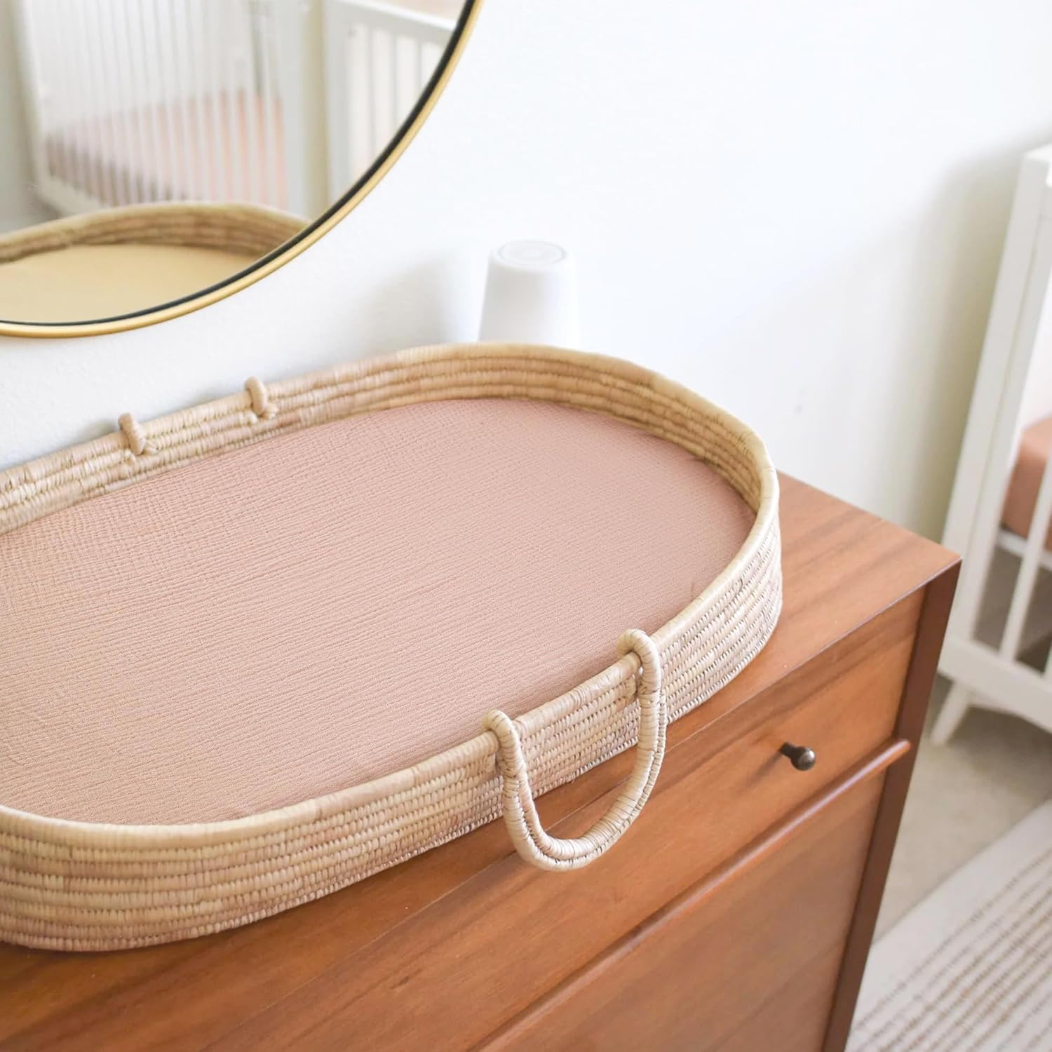 Muslin Bassinet Sheets for Babies &ndash; Soft & Breathable 100% Cotton Fitted Sheets for Oval, Rectangle, Hourglass Bassinet Mattress Pads, 2-Pack (Pink) image number 3