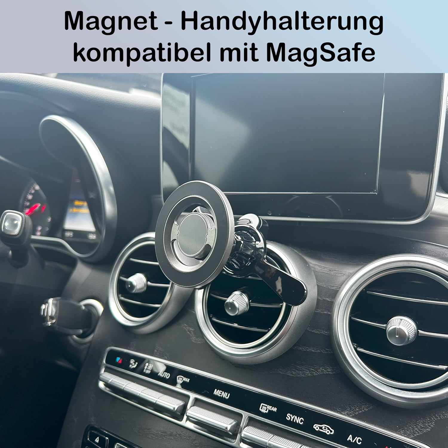 Mobile Phone Holder Car Magnet Compatible with Magsafe for round Ventilation Magnetic Holder for Mobile Phone for round Fan and Air Vent Ideal for Mercedes, Audi and All Ventilation Nozzles with Slats