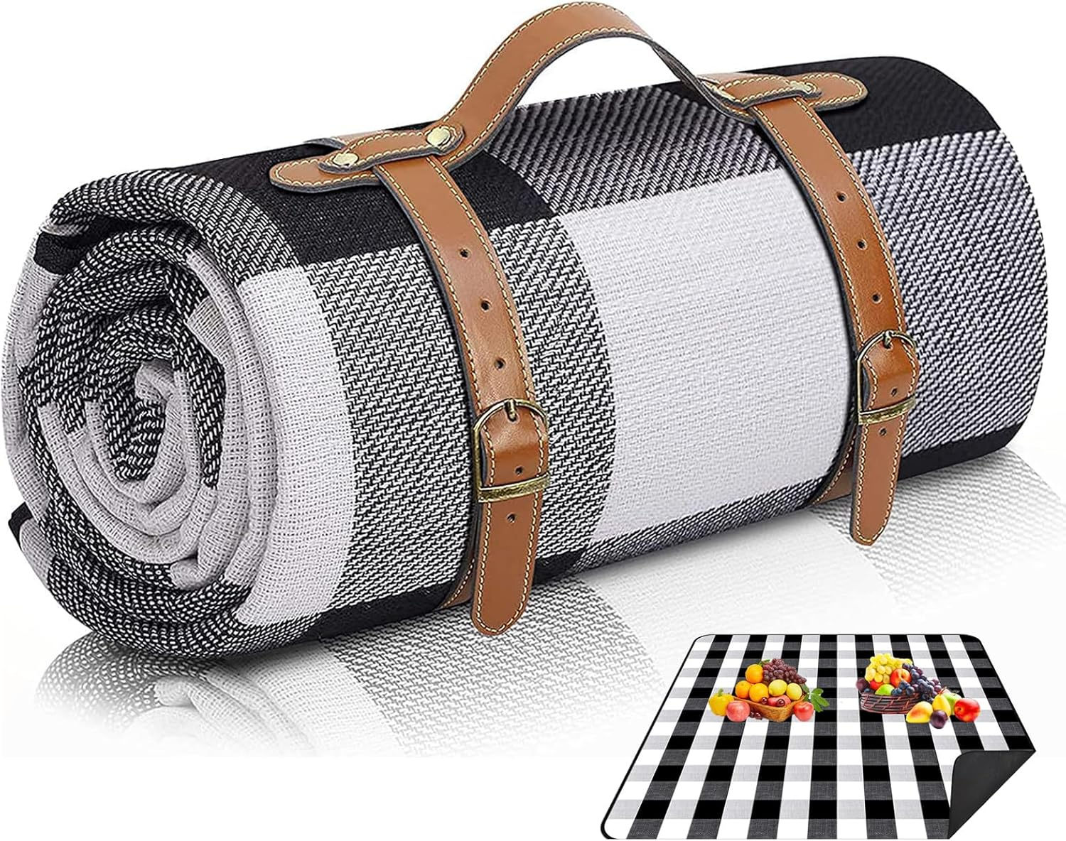 Picnic Blanket, Foldable Camping Blanket, Large Outdoor Waterproof and Sandproof Beach Blanket, for Family Vacation, Camping, Hiking, Outdoors, Park, Beach, Grass (Black) image number 3