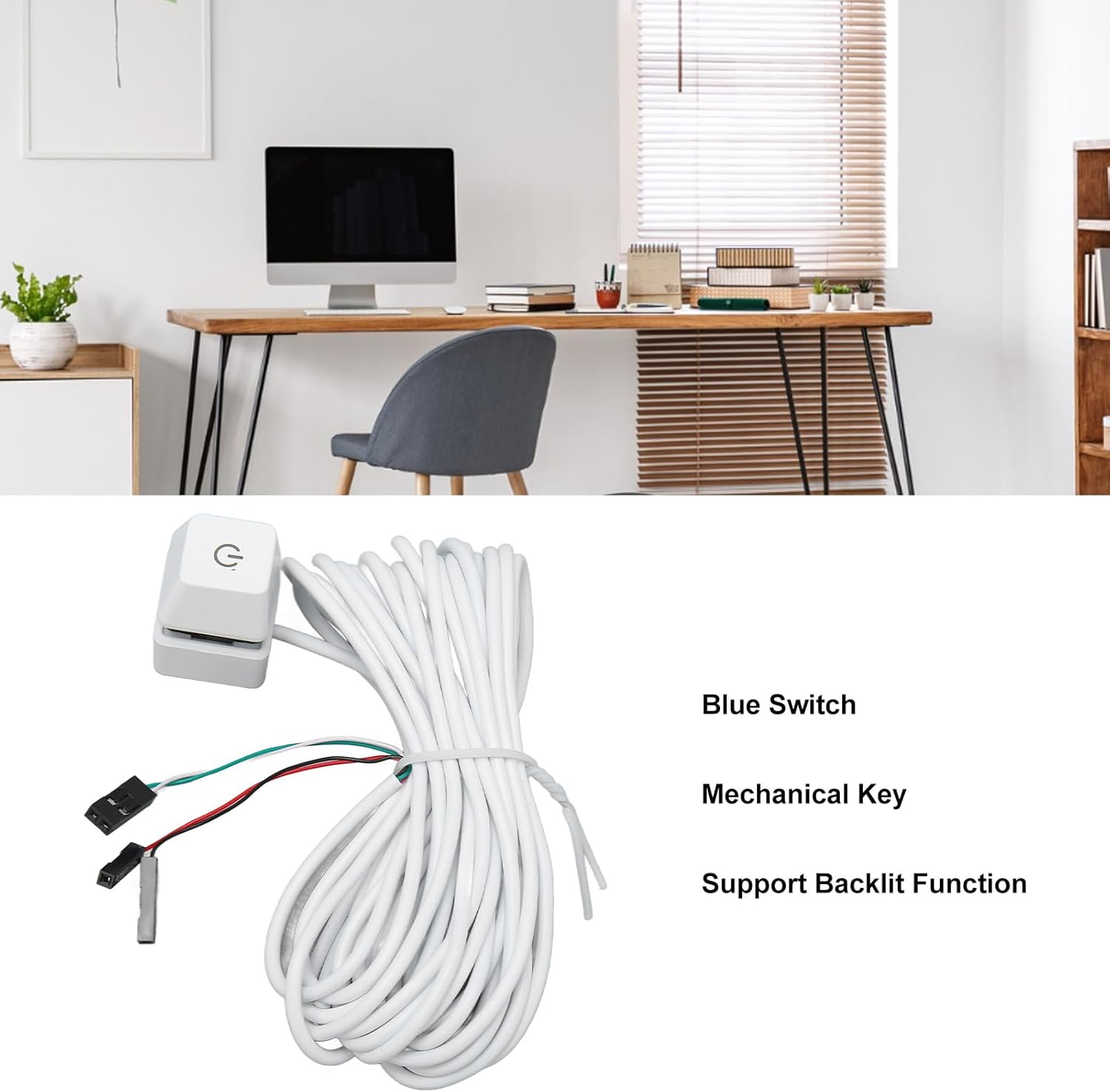 Desktop Computer Power Switch Power Supply Control Adapter Cable Mechanical Key Blue Switch External Desktop Computer Power on off Switch Button (Colorful Light 2M) image number 6