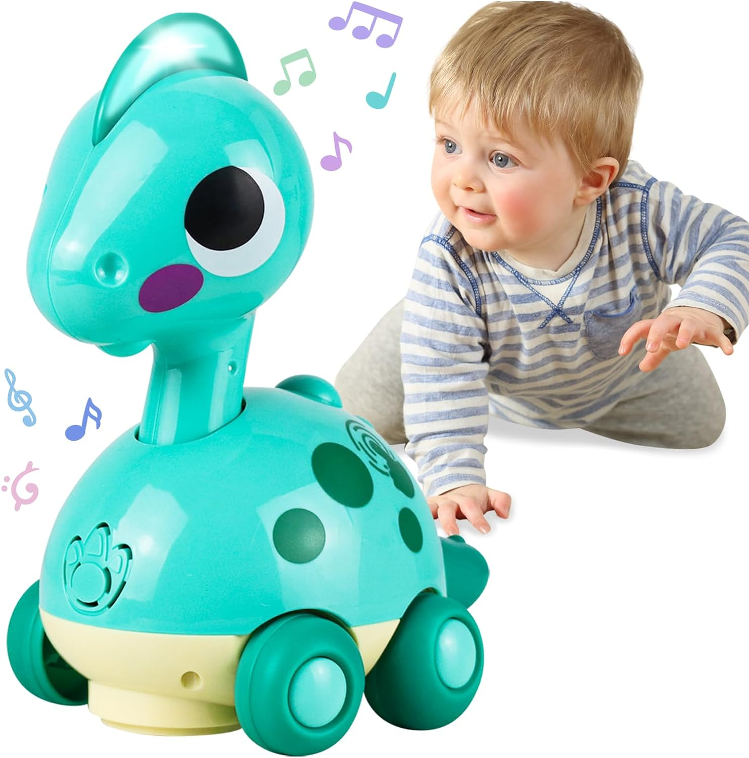 Baby Toys 6-12 Months, Musical Dinosaur Toys for 1 2 Year Old Boys Girls Toddlers, Touch and Go Crawling Dinosaurs with Lights & Sounds, Birthday Gifts for Boys Kids 6 9 12 Month 1-2 Year Old