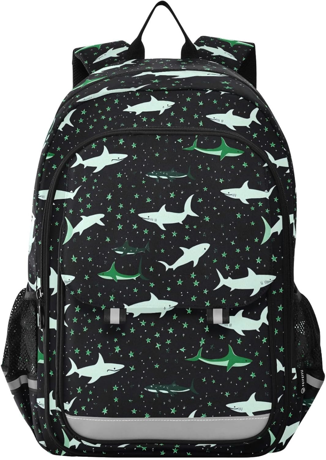 AIXIWAWA Green Sharks Kid'S Travel Backpacks for Boys Girls，Large Capacity Student School Bag with Breathable Mesh Reflective Strip for Age 6 Above, Multicolor image number 4