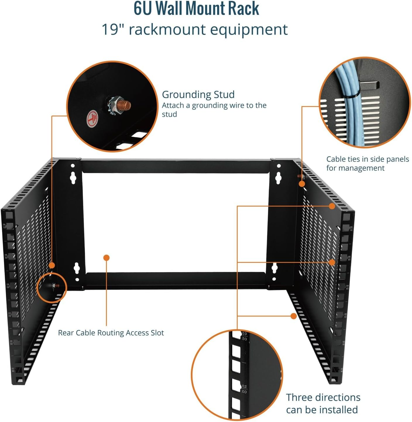 Tecmojo 6U Server Rack 350Mm Deep Open Frame Network Rack 19" Width Wall Mount for Shallow Server and IT Equipment, Network Switches, Patch Panel Bracket, 50 Kg /110 Lbs Max Loading, Black image number 5