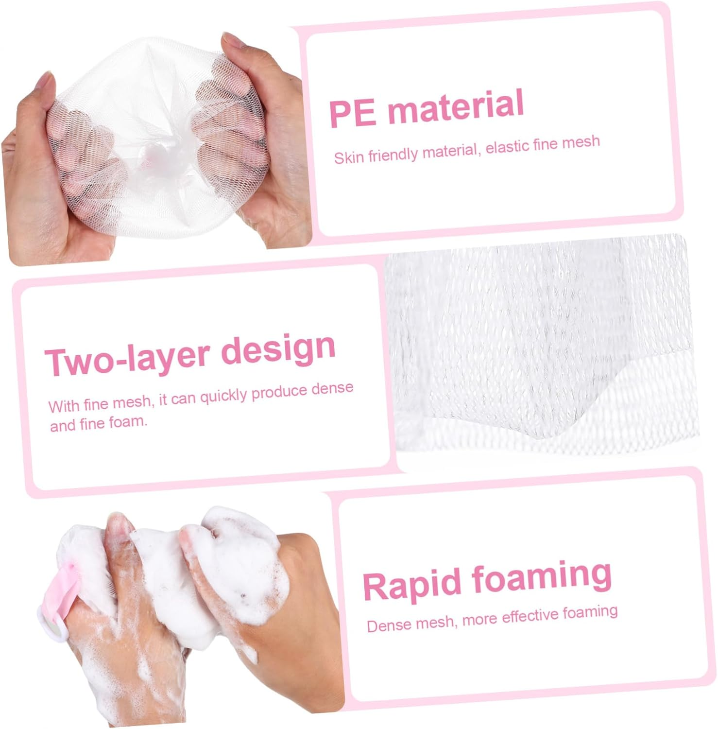 Angoily 3 Pcs Japanese Soap Foaming Net Pouches Soap Saver Bags Drawstring Exfoliating Shower Supplies for Body and Facial Cleansing