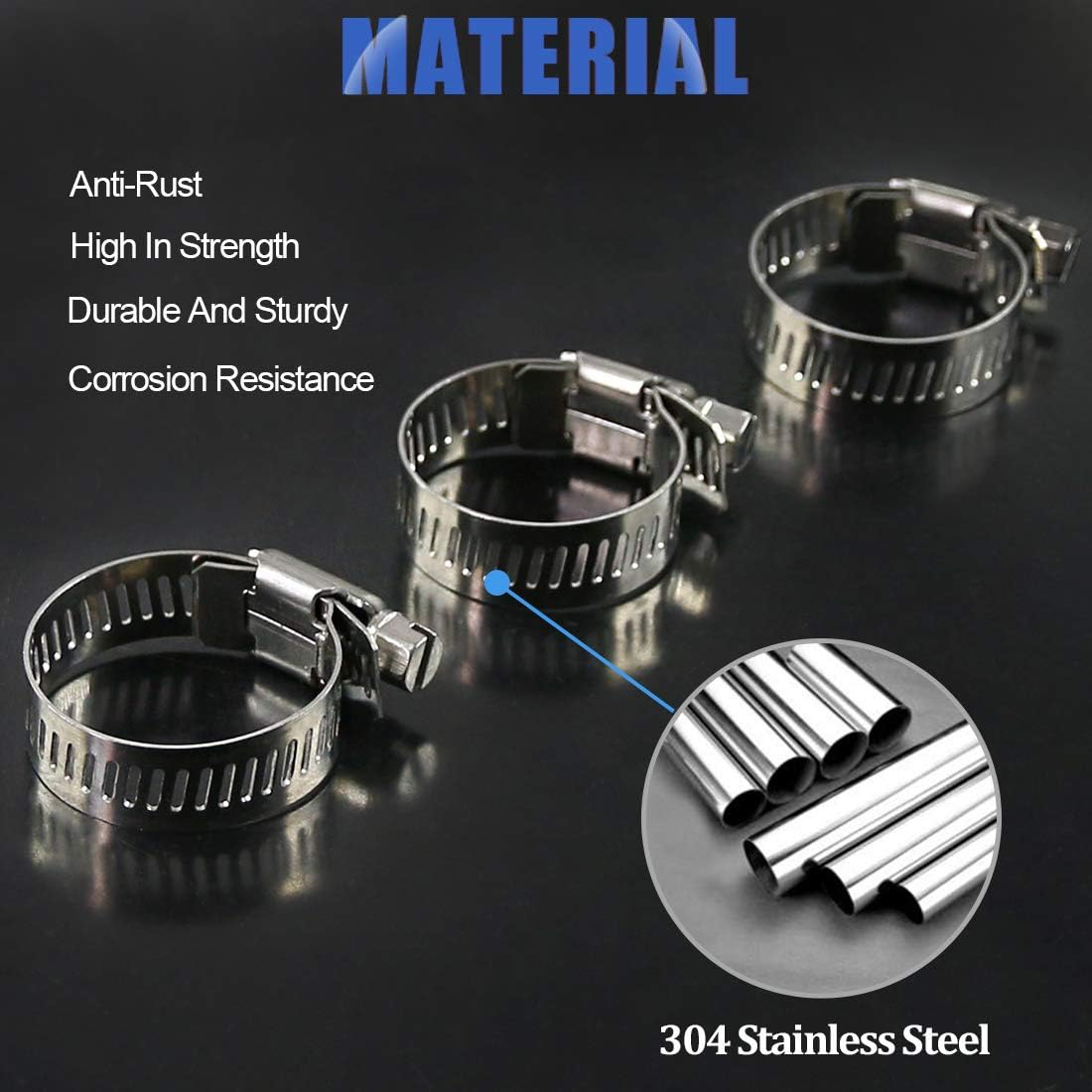 Glarks 20Pcs 304 Stainless Steel Adjustable 18-32MM Range Worm Gear Hose Clamps Assortment Kit, Fuel Line Clamp for Water Pipe, Plumbing, Automotive and Mechanical Application (18-32MM) image number 1