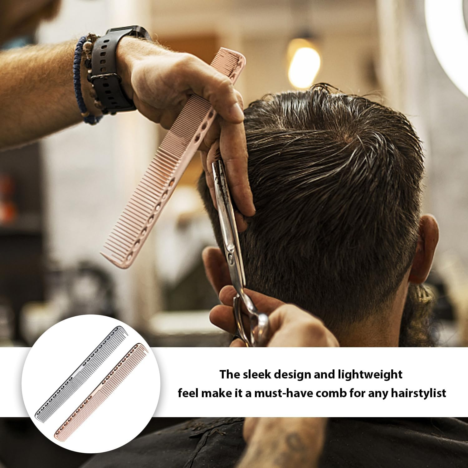 2 Professional Hairdressing Combs, Multifunctional Styling Comb, Sparse and Fine Density Hair Combs, Aluminium Hairdressing Tools, Suitable for Salons and Families (Silver, Rose Gold) image number 4