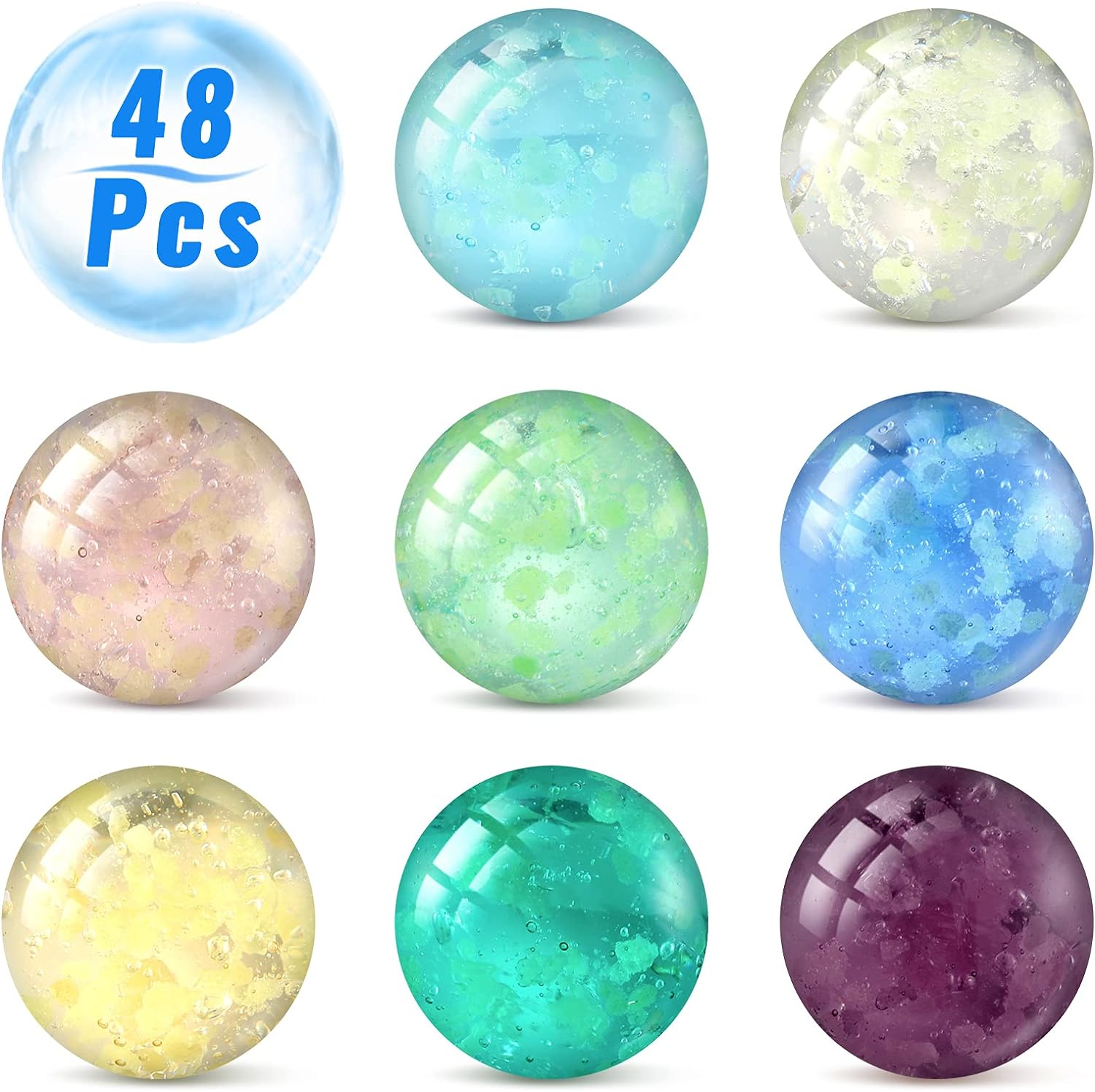 48 Pieces Marbles Glow in the Dark Mixed Colors Luminous Glass Marbles Runs for Kids Marble Games DIY and Home Decoration (0.8 Cm/ 0.32 Inch) image number 1