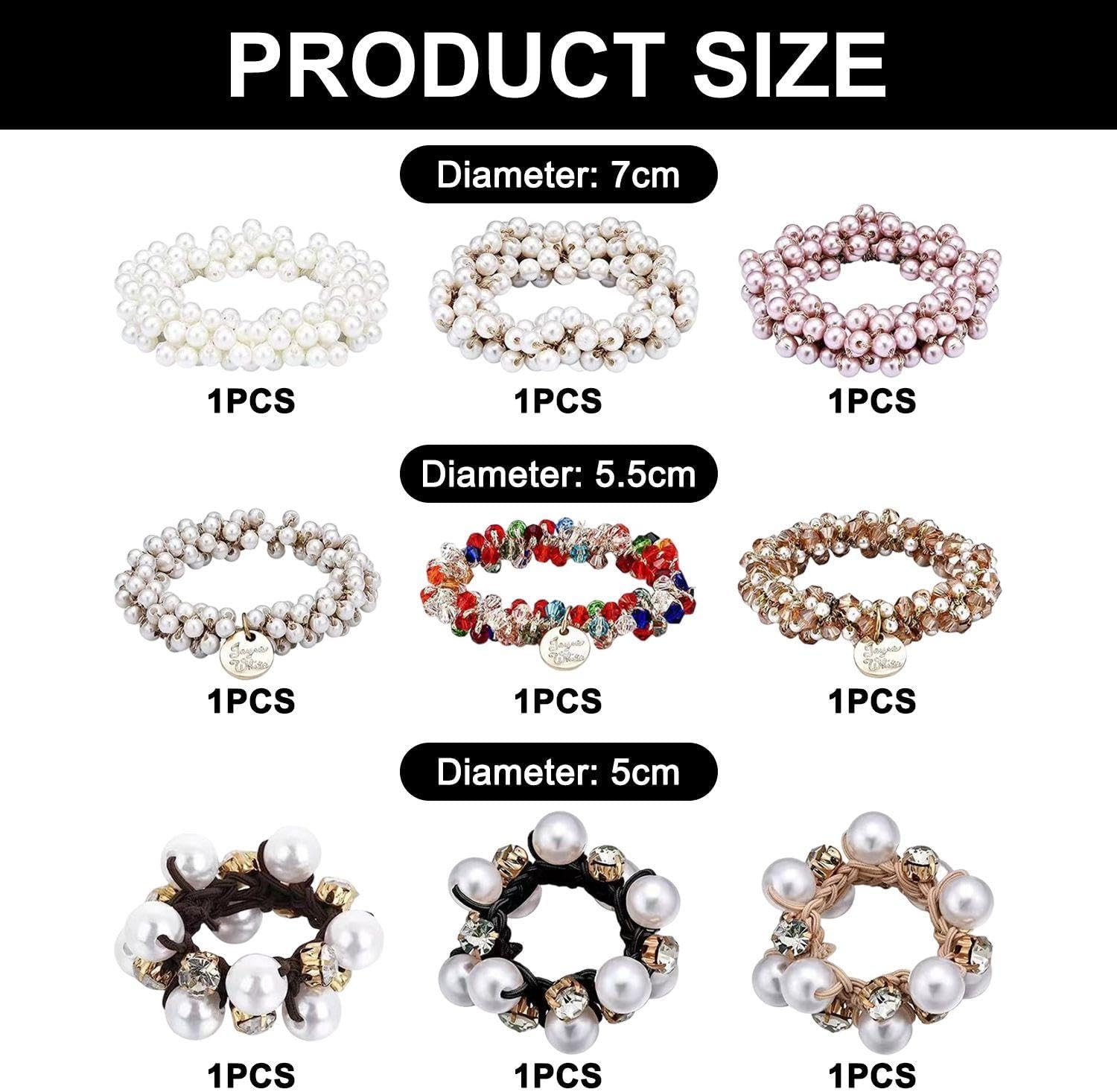 Pack of 9 Crystal Pearl Hair Bobbles for Women'S Hair, Elastic Hair Rope Decoration, Elastic Pearl Hair Ties, Fashionable Ponytail Hair Bobbles image number 1