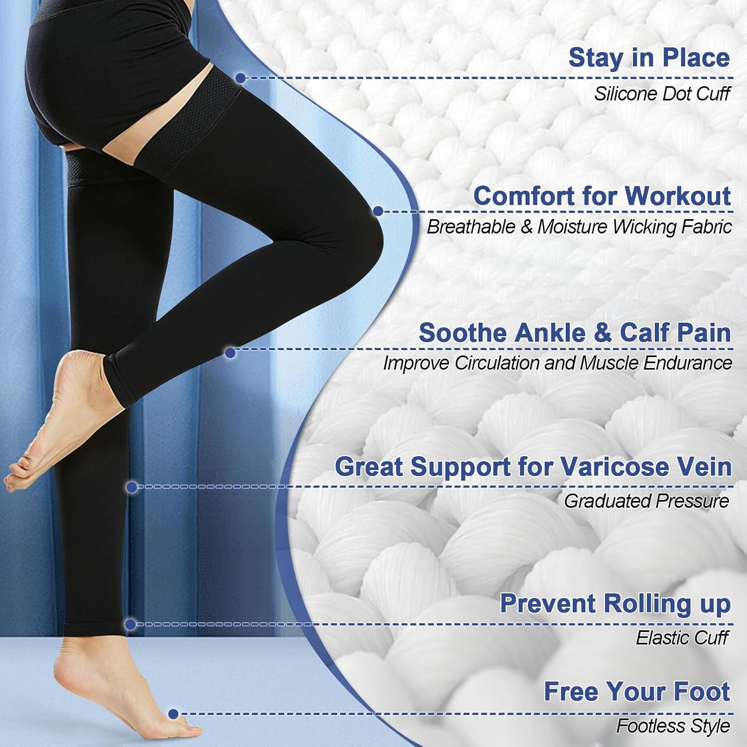 Beister Medical Footless Compression Stockings for Women & Men, Firm 20-30 Mmhg Graduated Support Hosiery with Dot Silicone Band, Thigh High Compression Socks for Veins, Edema, DVT, Shin Splints