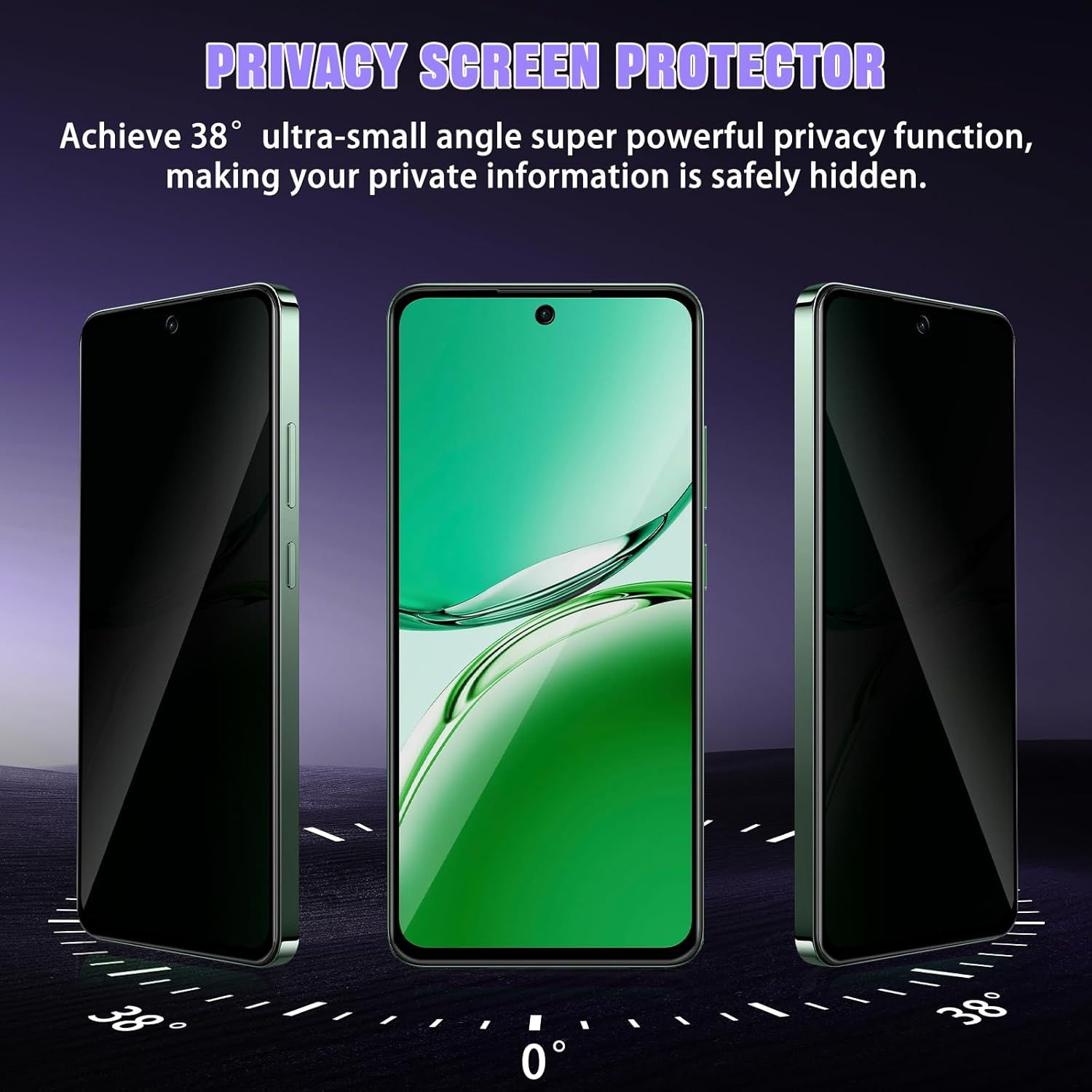 Hinzann Privacy Screen Protector for OPPO Reno 12 F 5G, Pack of 2 Anti-Spy Tempered Glass Protection + 2 Camera Protection, 9H Hardness Privacy Screen, Scratch-Resistant Privacy Screen Protector For image number 1