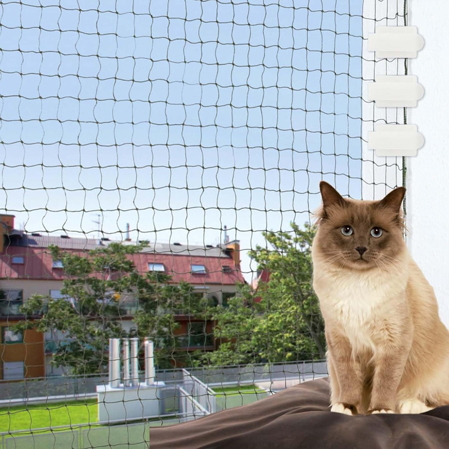 Pack of 100 Outdoor Adhesive Hooks, Transparent Hooks for Cat Nets, Adhesive Hooks, Extra Strong Outdoor, Fixation for Balcony Net for Cats, Cat Protection Net, Cat Net No Drilling (Without Cat Net) image number 4