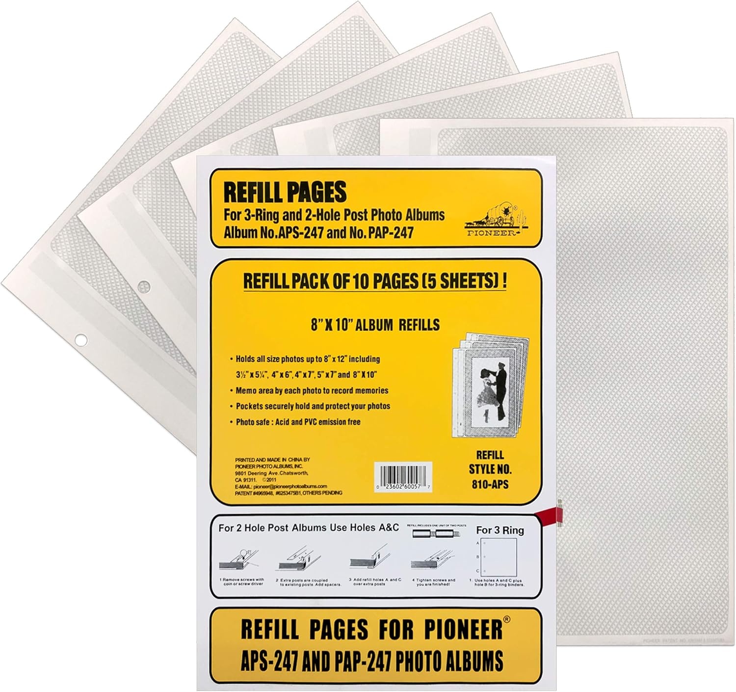 8X10 Memo Pocket Refills for APS-247 Photo Albums