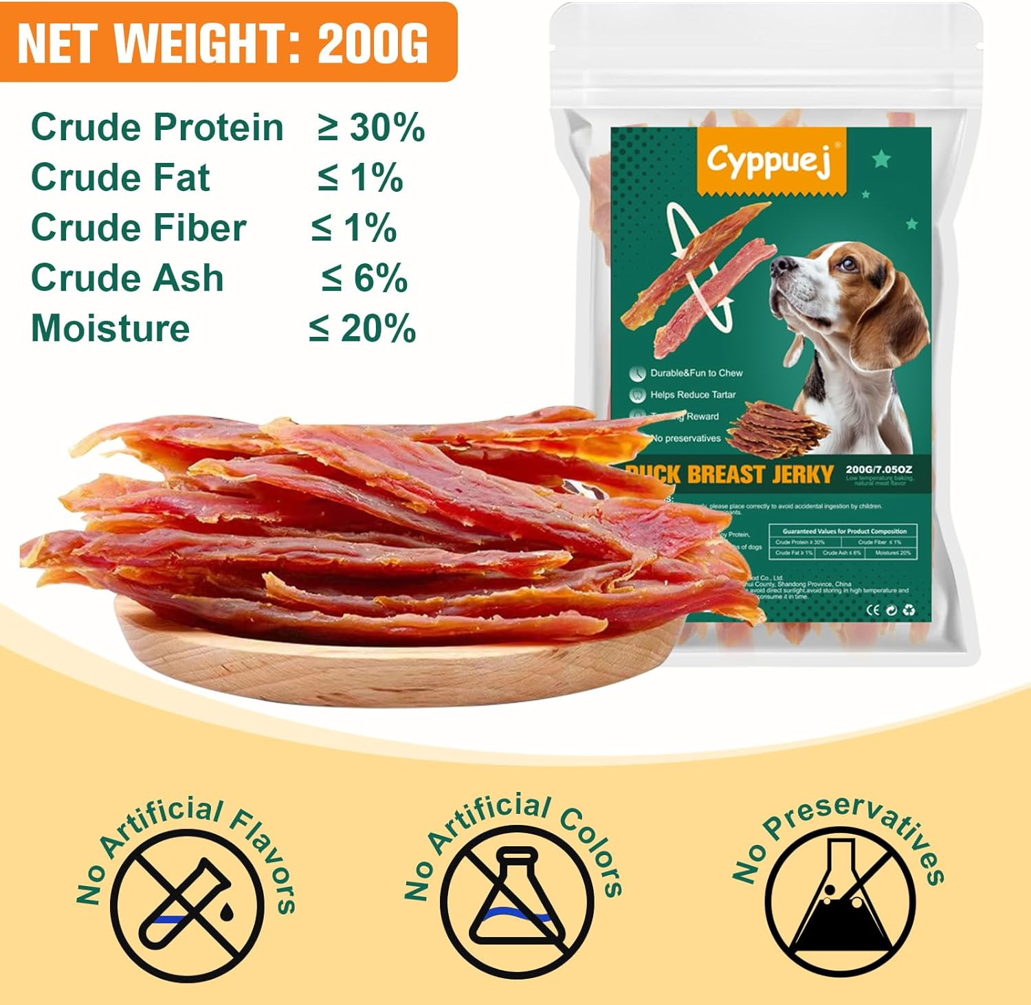 Duck Jerky Dog Treats for Training,Natural Ingredient Chews,High Protein Healthy Snacks for Reward and Training Small & Medium Dogs (200G) image number 4