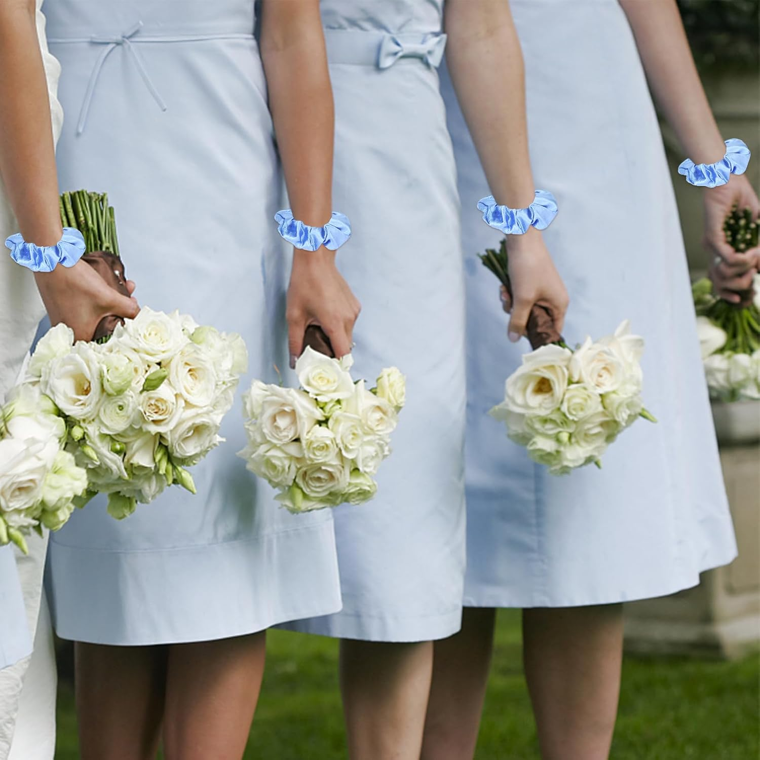 16 Pacs Satin Scrunchies Bridesmaid Proposal Gifts Hair Ties Scrunchies for Women Girls Bachelorette Party Favors (Light Blue) image number 2