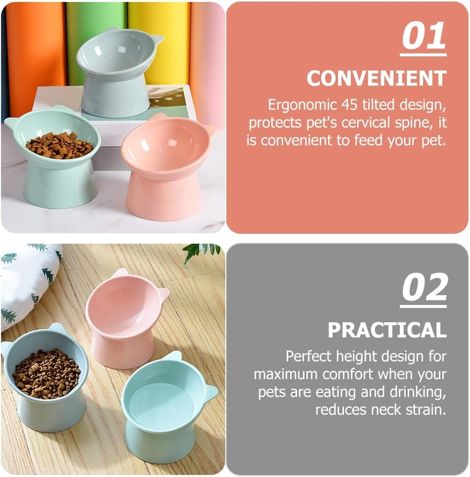 3Pcs Cat Food Dish Elevated Cat Bowls:Plastic Tilted Elevated Cat Bowls anti Vomiting Cat Bowls for Flat- Faced Cats Pet Supplies image number 1