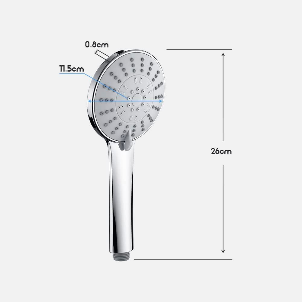 Decaura 5-Mode Handheld Shower Head round with 150Cm Shower Hose High-Pressure Spray Massage Chrome - Black image number 2
