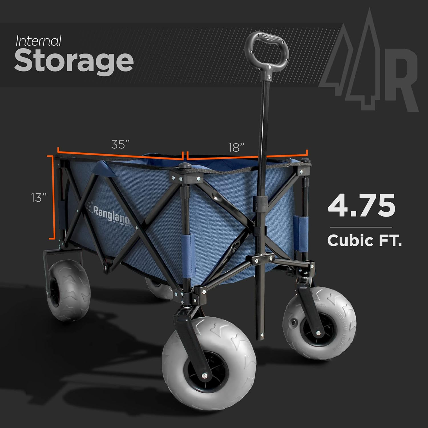 Beach Trolley Wagon with Big Wheels for Sand - All Terrain Steel Frame Utility Cart with 9" Pneumatic Tires, Collapsible Folding Design (Sand Warrior RX800) Navy Blue image number 4