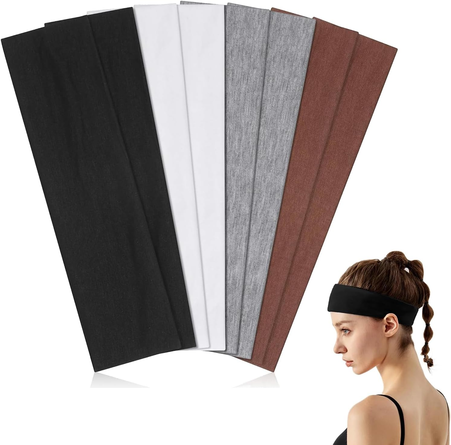 Headbands for Women, 8Pcs Stretchy Non Slip Soft Cotton Cloth Hair Bands for Sports, Workout, Yoga and Running image number 6