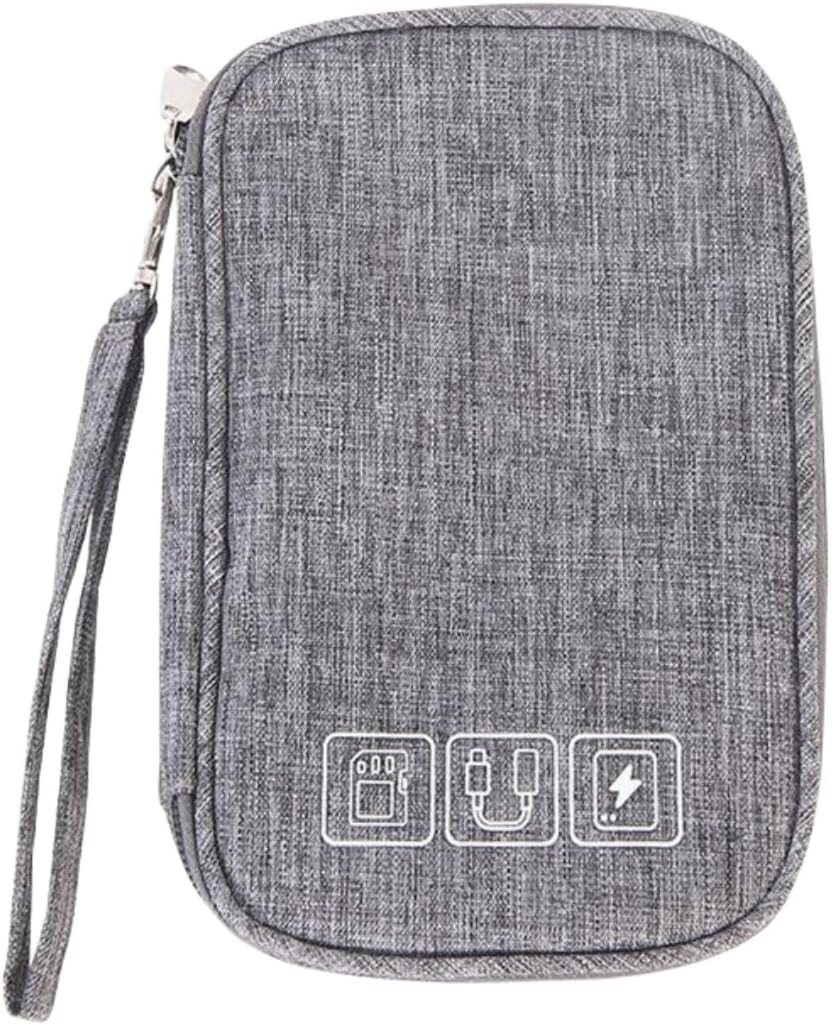 Electronic Accessories Bag,Travel Cable Organizer Bag Pouch Electronic Accessories Carry Case Portable Double Layers Storage Bag for Cable,Adapter, Battery and More,Mouse,Ipad, Phone (Grey) image number 1