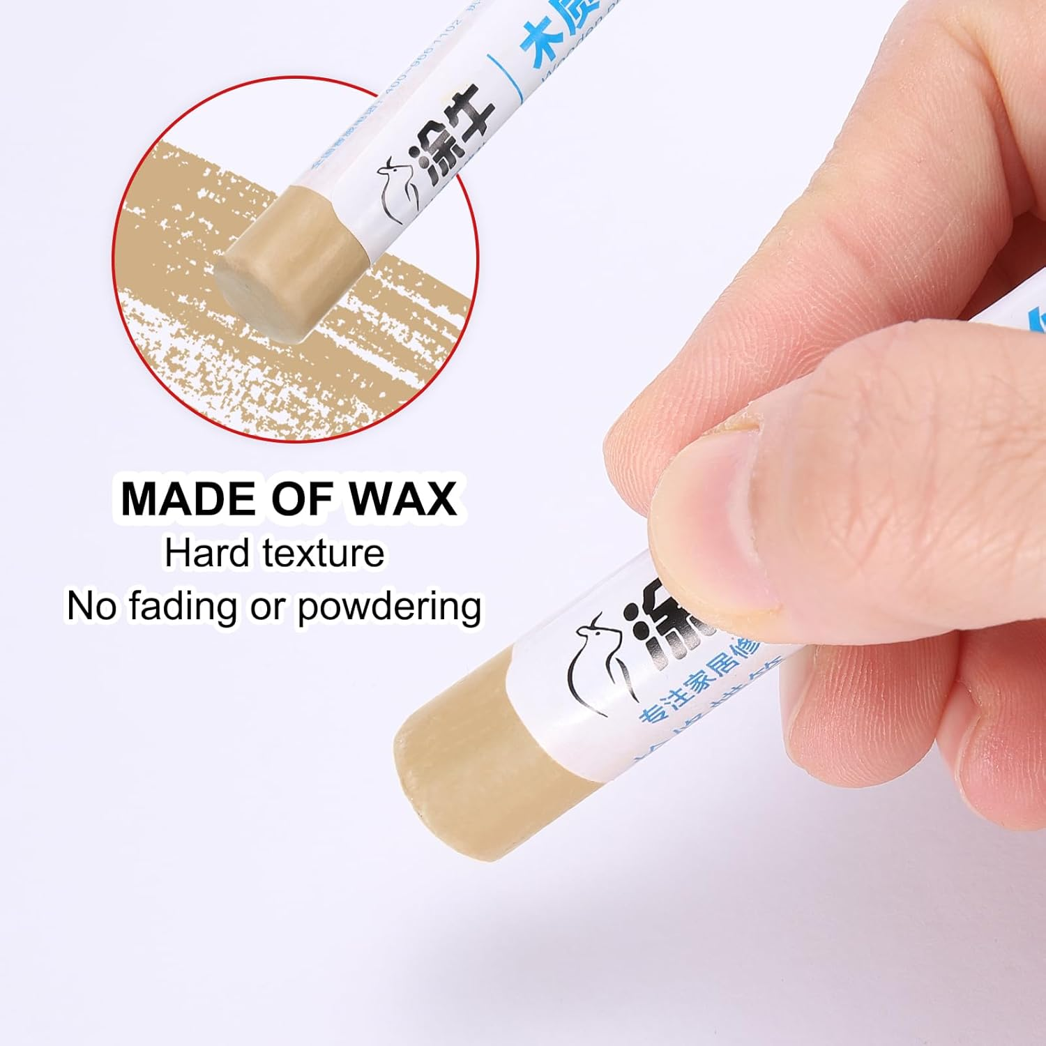 Uxcell Wood Filler Sticks Wood Furniture Scratch Repair Filler Sticks Furniture Touch up Markers with Yellow Scraper for Wood Holes Wood Floor Table Door Cabinet, Powder Oak image number 4