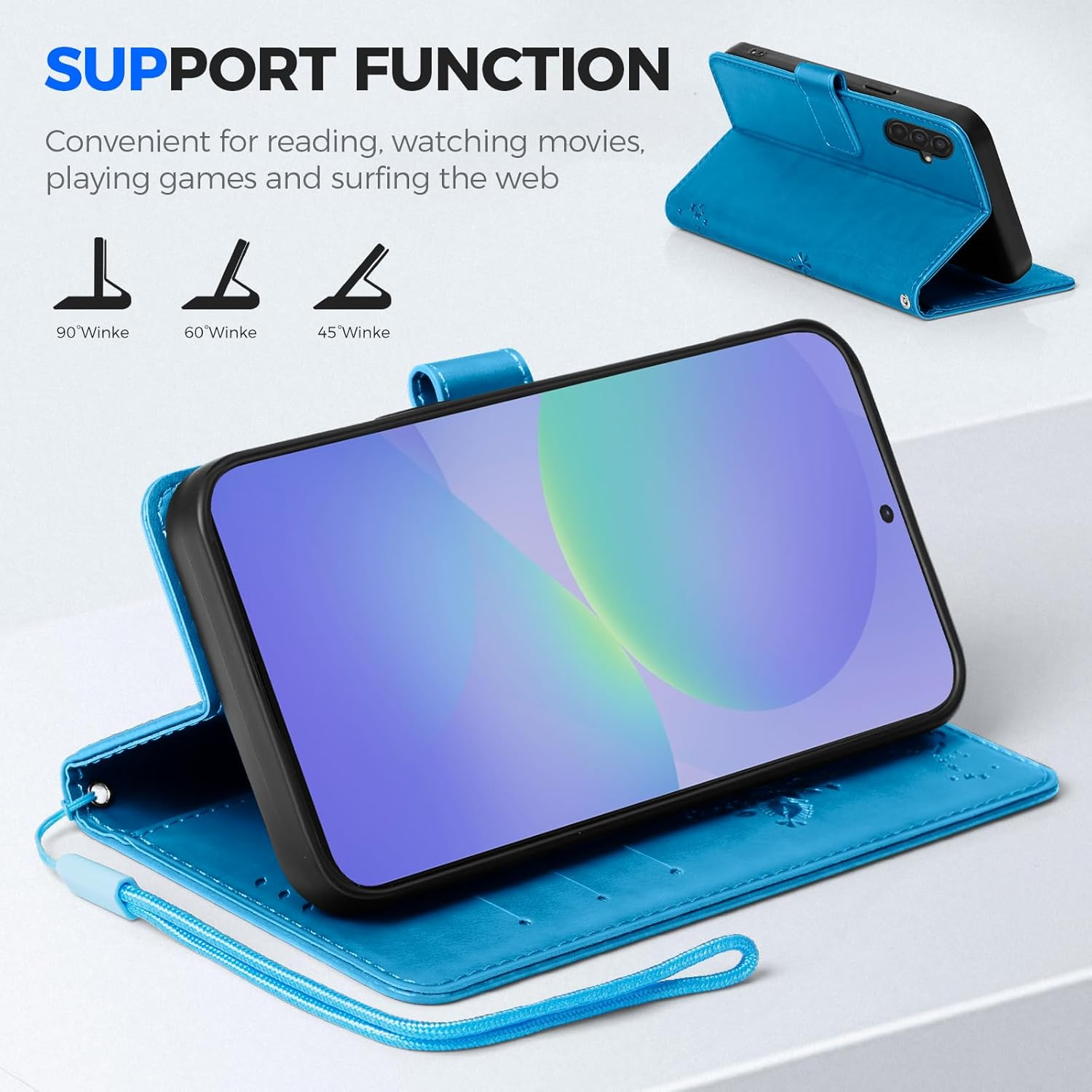 EASDNB Mobile Phone Case for Samsung Galaxy A36 5G Case, Flip Leather Wallet Case with [3 Card Slots] [Magnet] [Stand] Premium Leather Embossing Protective Flip Case for Samsung Galaxy A36, Blue image number 3