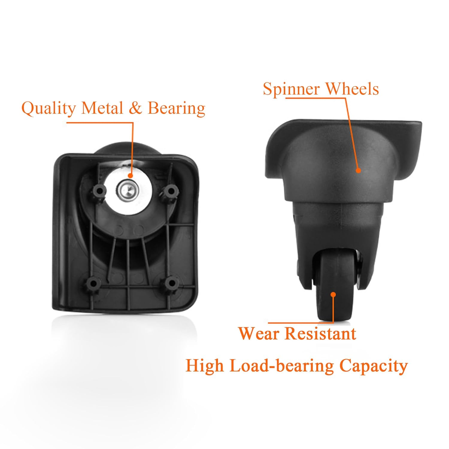 Tarppedrock Replacement Luggage Wheels for Suitcases, Set of 2, Luggage Wheels Replacement Left & Right Spinner Wheels for Suitcase Travel Customs Case (TR44R - 2 Pcs) image number 2