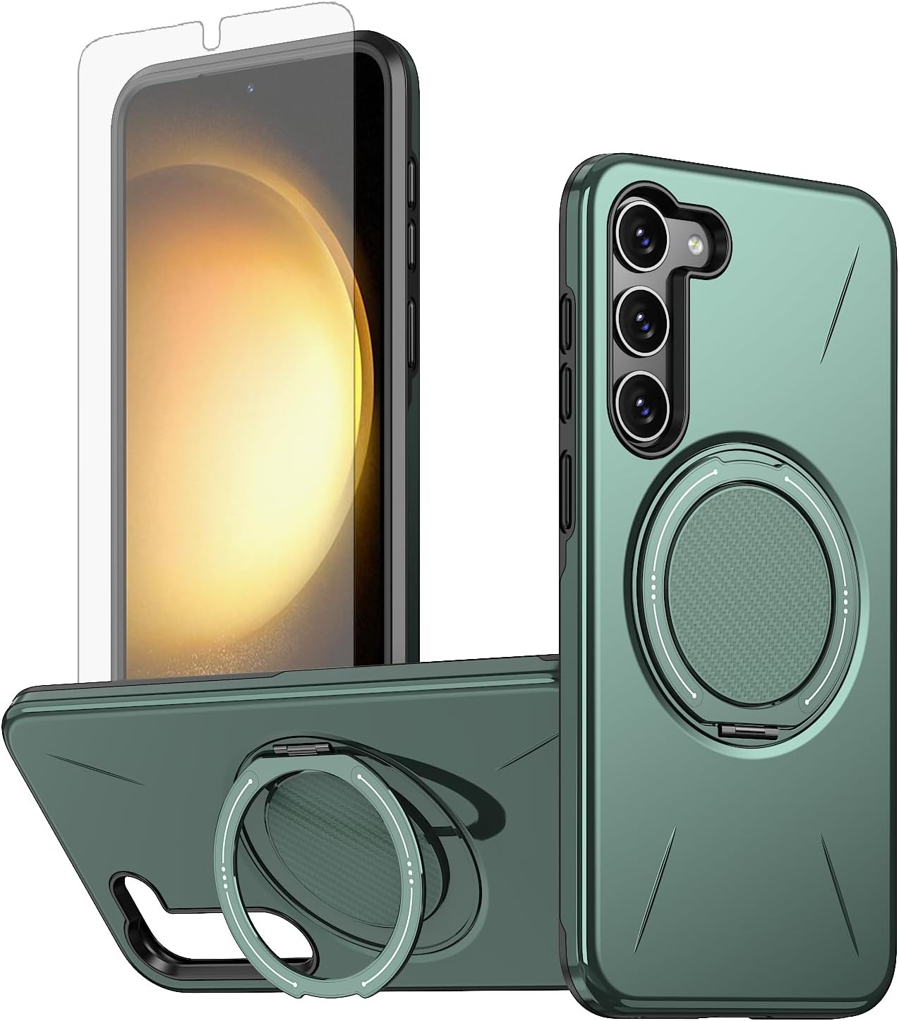 Asuwish Phone Case for Samsung Galaxy S23 plus S23+ 5G Magnetic Cell Cover with Screen Protector and Shockproof Hybrid Stand Ring Hard Holder S23Plus 23S + S 23 23+ SM-S916U 6.6 Inch Women Men Green
