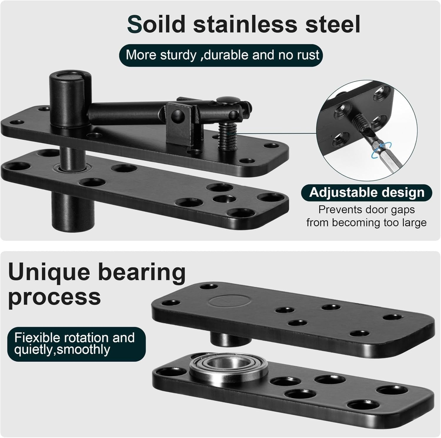 Hidden Door Hinge,570Lbs Load-Bearing Thickened Solid Stainless Steel - Heavy Duty 360&deg; Swinging Pivot Hinge for Secret Doors, Bookcase, Murphy & Shelf Doors - Includes Hardware Kit image number 5