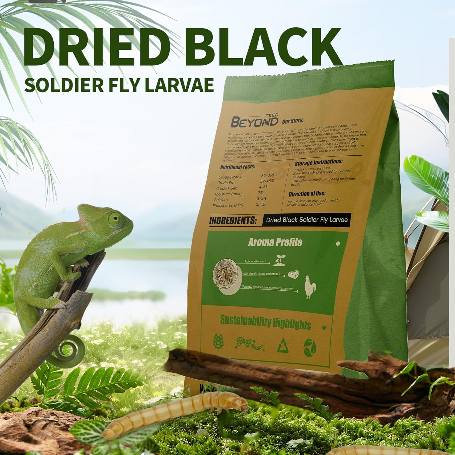 Beyondfeed&trade; 1Kg Dried Black Soldier Fly Larvae - Nutrient-Rich, Sustainable Feed for Chickens, Ducks, Birds, Reptiles, Fish, Hamster, Turtles and More (2.2Lbs/1Kg Package) image number 5