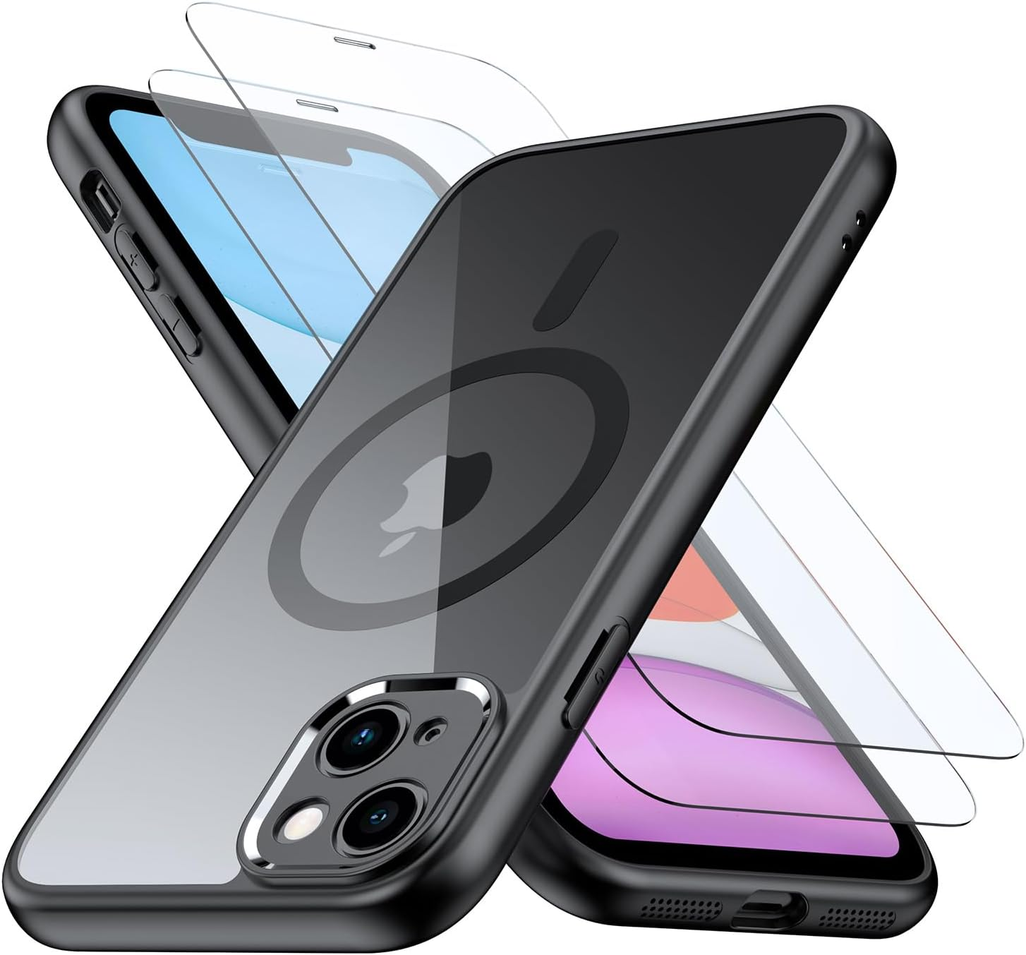 Magnetic Case for Iphone 11 6.1 Inch,Compatible with Magsafe,[2-Pack Tempered Glass Screen Protector] Full-Body Shockproof Protective,Camera Protection Bumper Slim Phone Cover (Black)