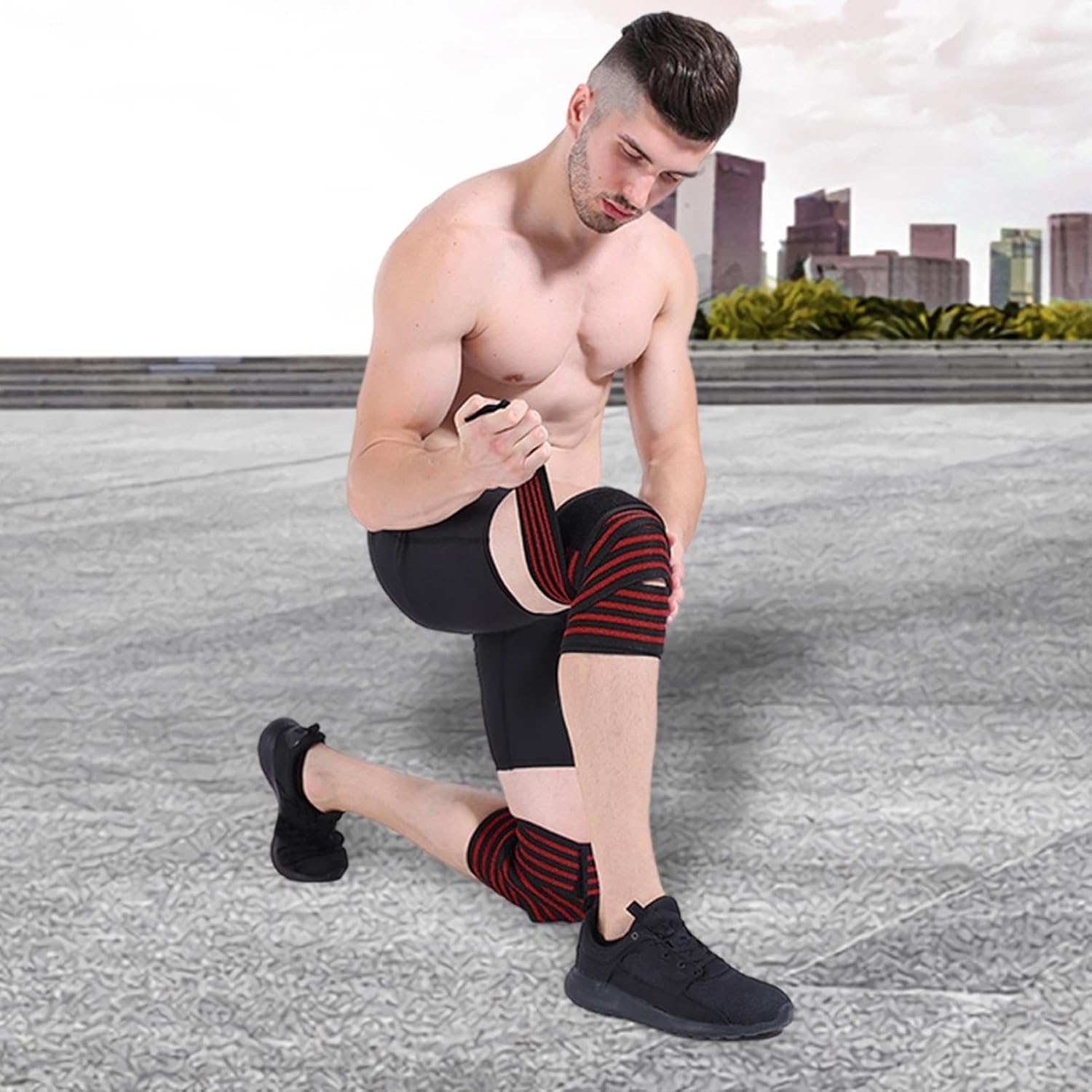 Gym Knee Support | Weight Lifting Knee Sleeves - Knee Straps, Gym Knee Brace, Elastic Knee Compression Sleeve for Men & Women