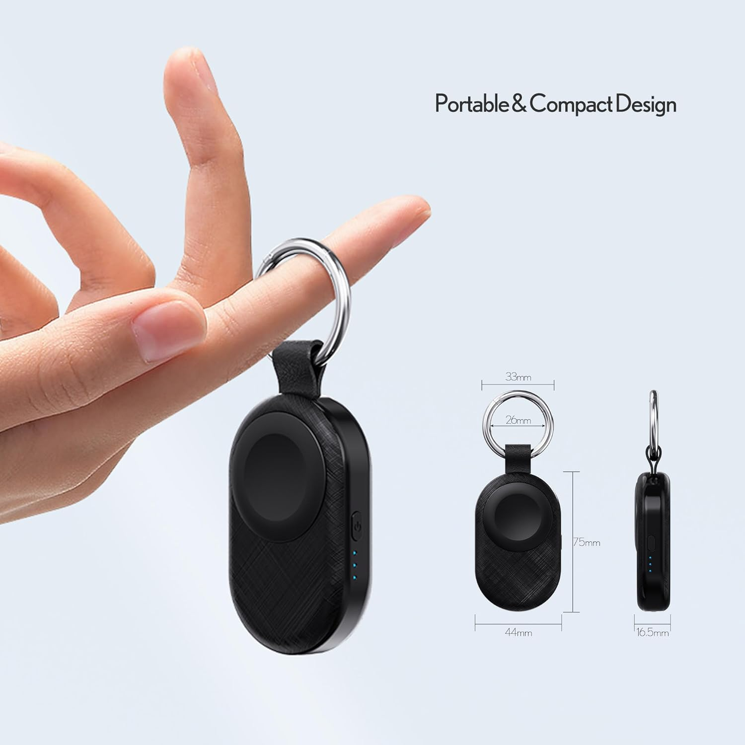 PZOZ Portable Apple Watch Charger, 2000Mah 5W Wireless Power Bank Fast Charging for Apple Watch Series 11 10 9 Ultra 8 7 6 5 4 3 2 SE Travel Mini Powerbank with Keychain (USB C+Lightning) (Black) image number 2