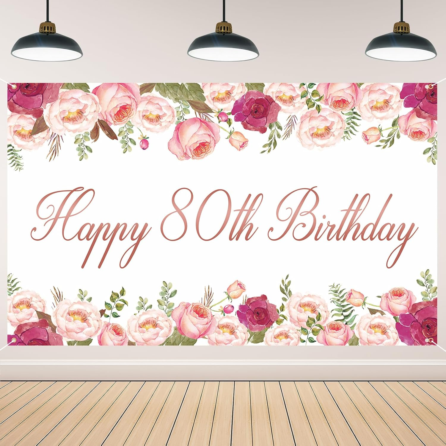 Vlipoeasn Elegant White Happy 80Th Birthday Decorations for Women Rose Gold Flower Peony Photography Backdrop for 80Th Birthday Party Surprise for Mother Cheers to 80 Years Old Birthday Party Supplies image number 2