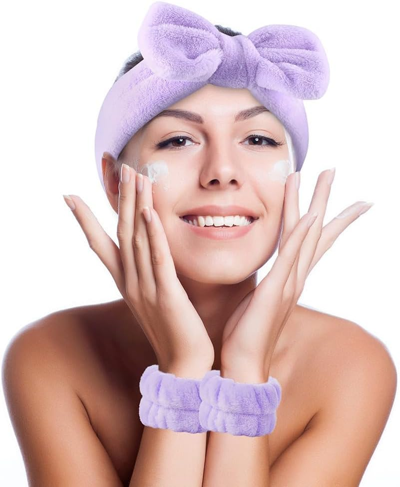 Xfsrg Cute Headband with Bow, 2 Piece Hair Bands Set for Women, Soft Terry Towelling Material, Elastic Hair Bands, Perfect Hair Care Accessories image number 1