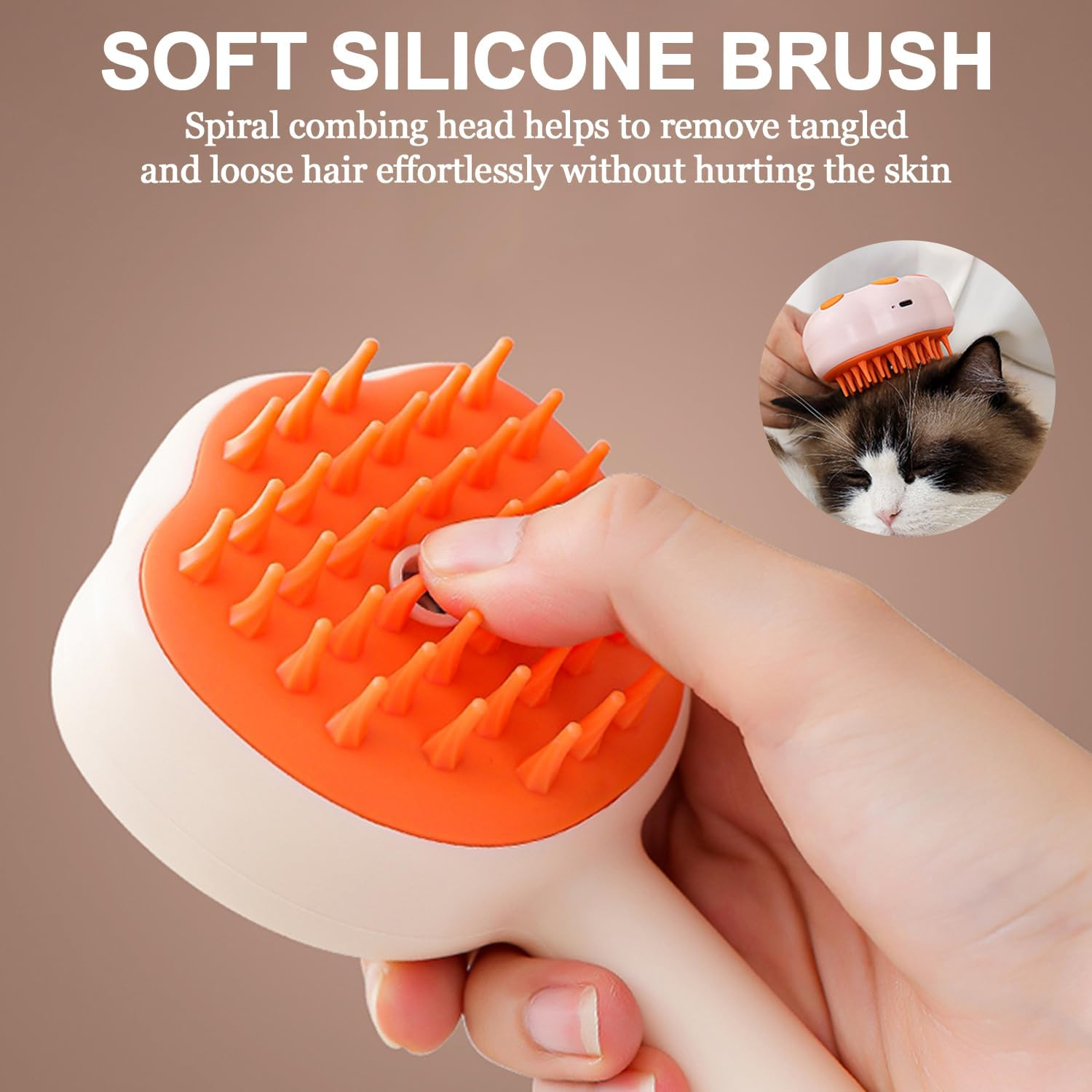 3-In-1 Pet Spray Brush for Dogs & Cats, Pet Grooming Cleaning Brush, Rechargeable Steam Brush, Pet Hair, Massage, Bathing and Combing All in One, Suitable for Long and Short Hair(Green) image number 6