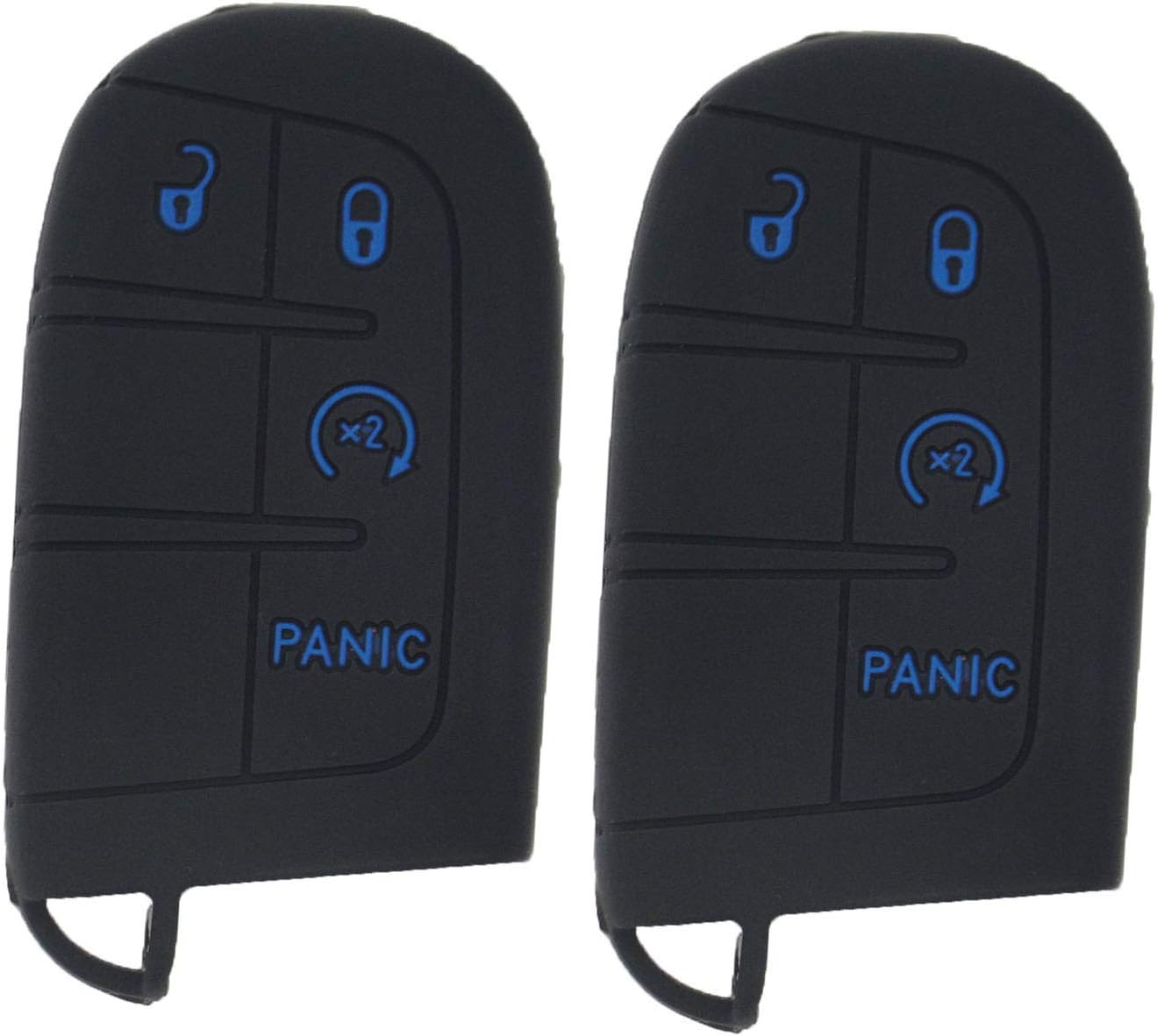 Lemsa 2Pcs Rubber Silicone Key Fob Cover Remote Keyless Protector Bag Holder for Dodge Durango Journey Dart Challenger Jeep Renegade Fiat, Black+Red Buttons