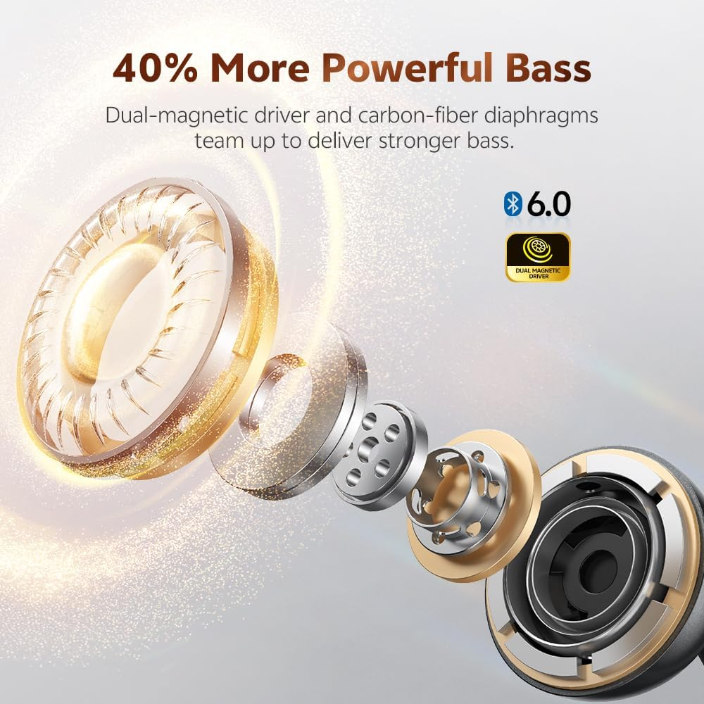 QCY Crossky C50 Open Ear Headphones, Clip-On Headphones, Wireless Bluetooth, Powerful Bass, Noise Cancelling for Calls, 5.2 G, Ultralight & Comfortable, Bluetooth 6.0, 36 Hours Playtime, IPX5 image number 6