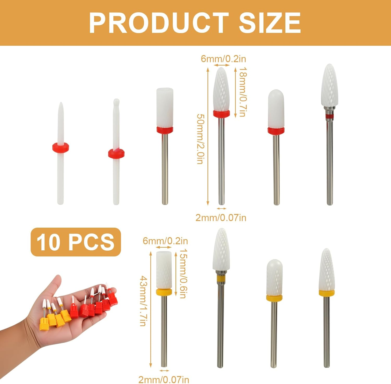 10 Pcs Nail Drill Bits, Ceramic Acrylic Nail File Drill Bit Set, Electric Nail File Accessories for Acrylic Manicure & Pedicure, Versatile Nail Tools, Cuticle Bits for Home & Salon Use image number 1