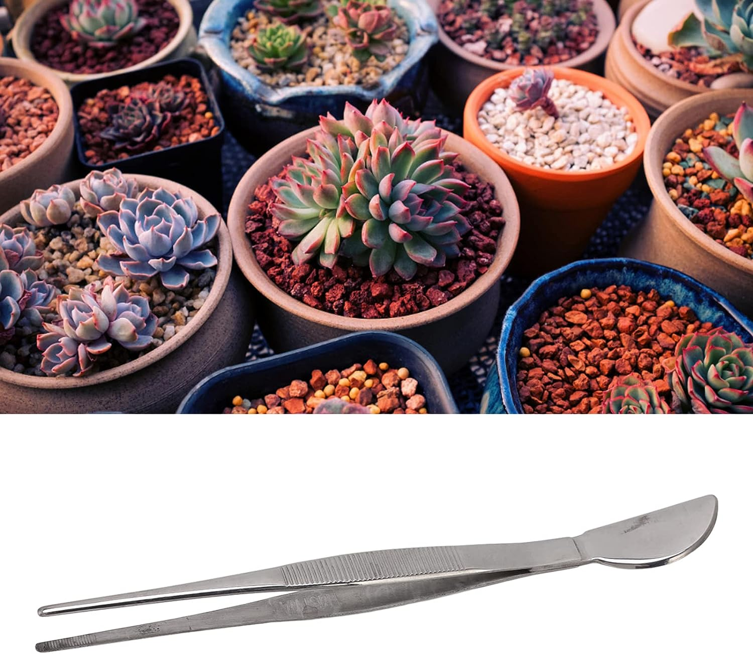 Bonsai Tweezers, Stainless Steel Long Tweezers with Crescent Moon Spatula Head for Potted Loosening Soil Planing Grass and Removing Dead Leaves Weeds image number 3