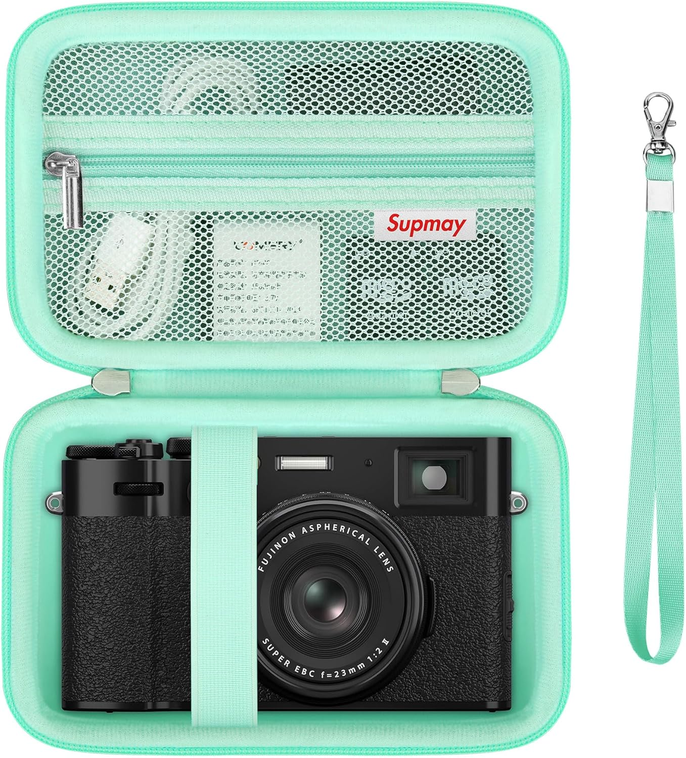 Supmay Hard Travel Case for Fujifilm X-E5 / X100VI / X100V Digital Camera, Digital Camera Storage Case with Mesh Pocket for Batteries, SD Card, USB Cable, Black